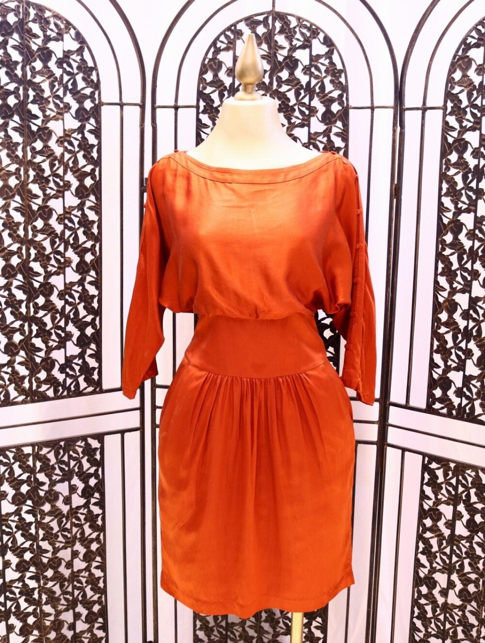 HUGO BOSS Orange Akena Silk Cotton Dress US 6 Burnt Orange